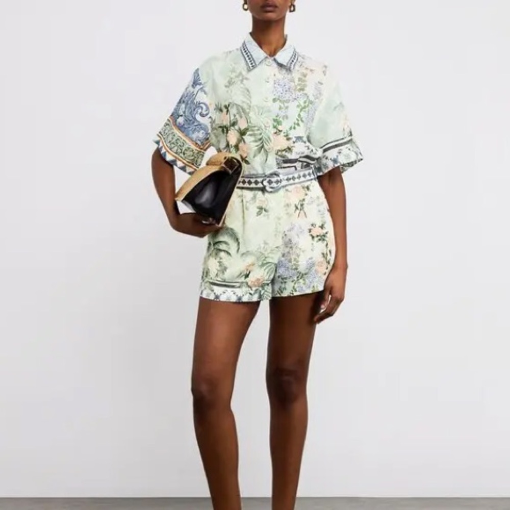 NWT CAMILLA Jardim Party Belted Shorts in Blue